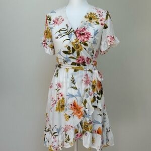 Loft White Floral Wrap Dress Mini
